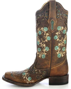 Corral Women's Studded Floral Embroidery Western Boots - Square Toe 7 Corral Women's Studded Floral Embroidery Western Boots - Square Toe -Twisted X Sales 0459M4 41 LT