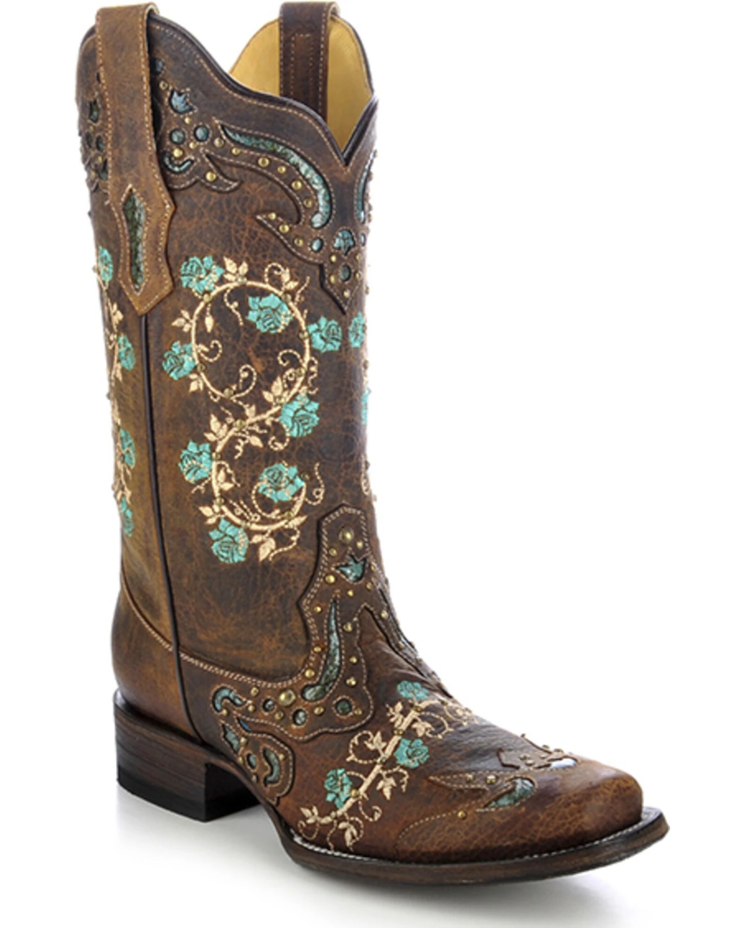 Corral Women's Studded Floral Embroidery Western Boots - Square Toe 3 Corral Women's Studded Floral Embroidery Western Boots - Square Toe