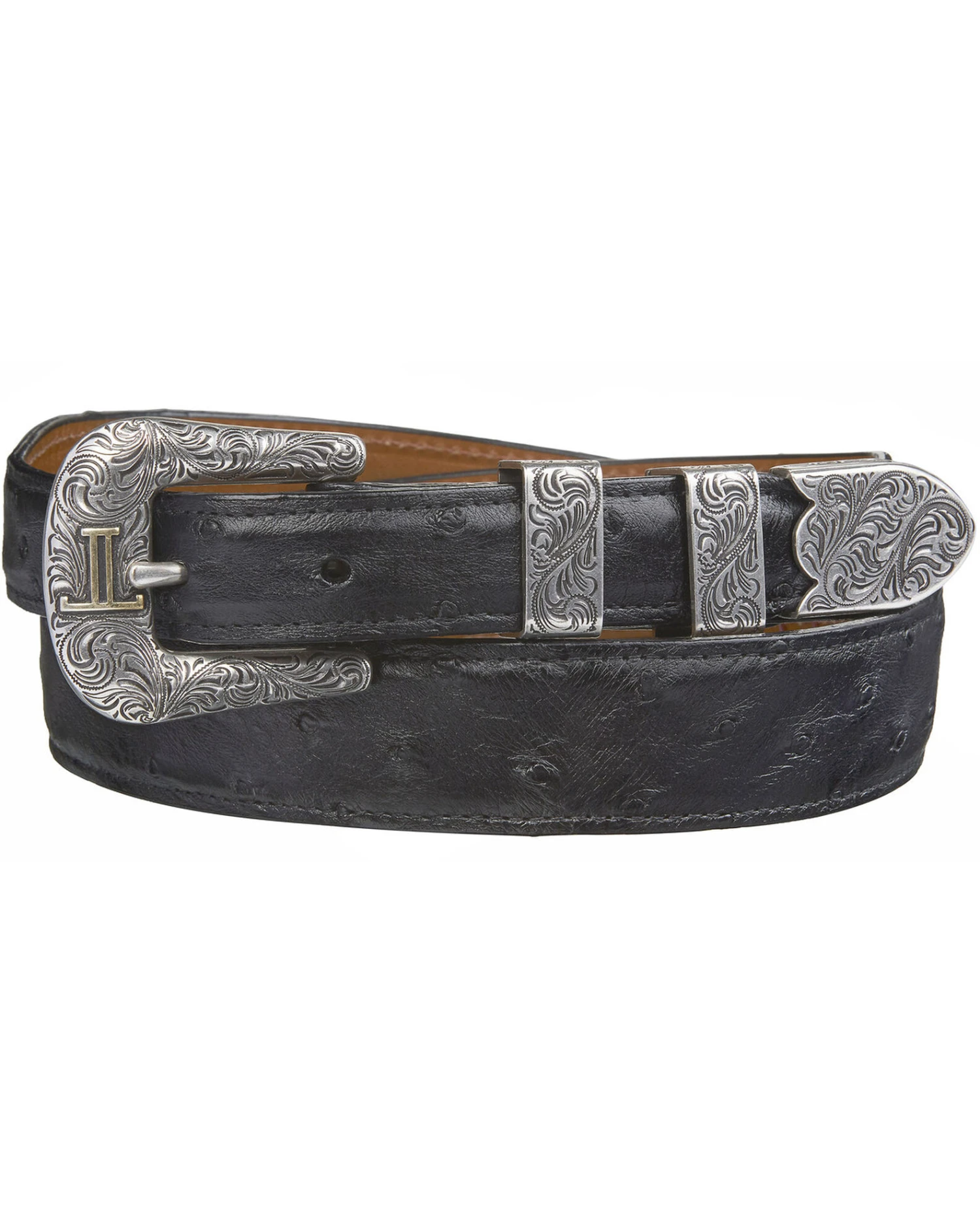 Lucchese Men's Black Full Quill Ostrich Leather Belt 3 Lucchese Men's Black Full Quill Ostrich Leather Belt