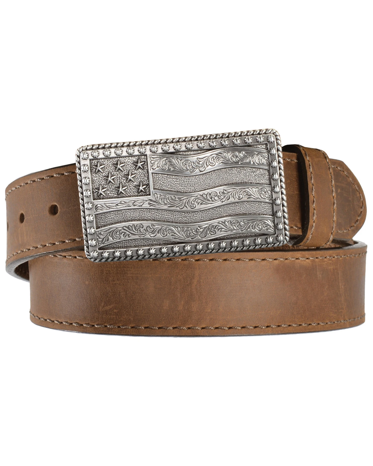 Justin Men's Flying High Leather Belt With Flag Buckle 3 Justin Men's Flying High Leather Belt With Flag Buckle