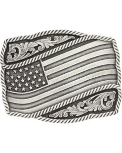 Montana Silversmiths Men's Waving American Flag Belt Buckle