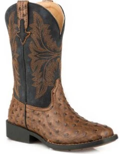 Roper Boys' Jed Faux Ostrich Western Boots - Square Toe