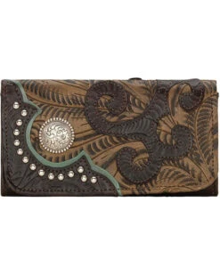 American West Women's Hand Tooled Tri-Fold Wallet