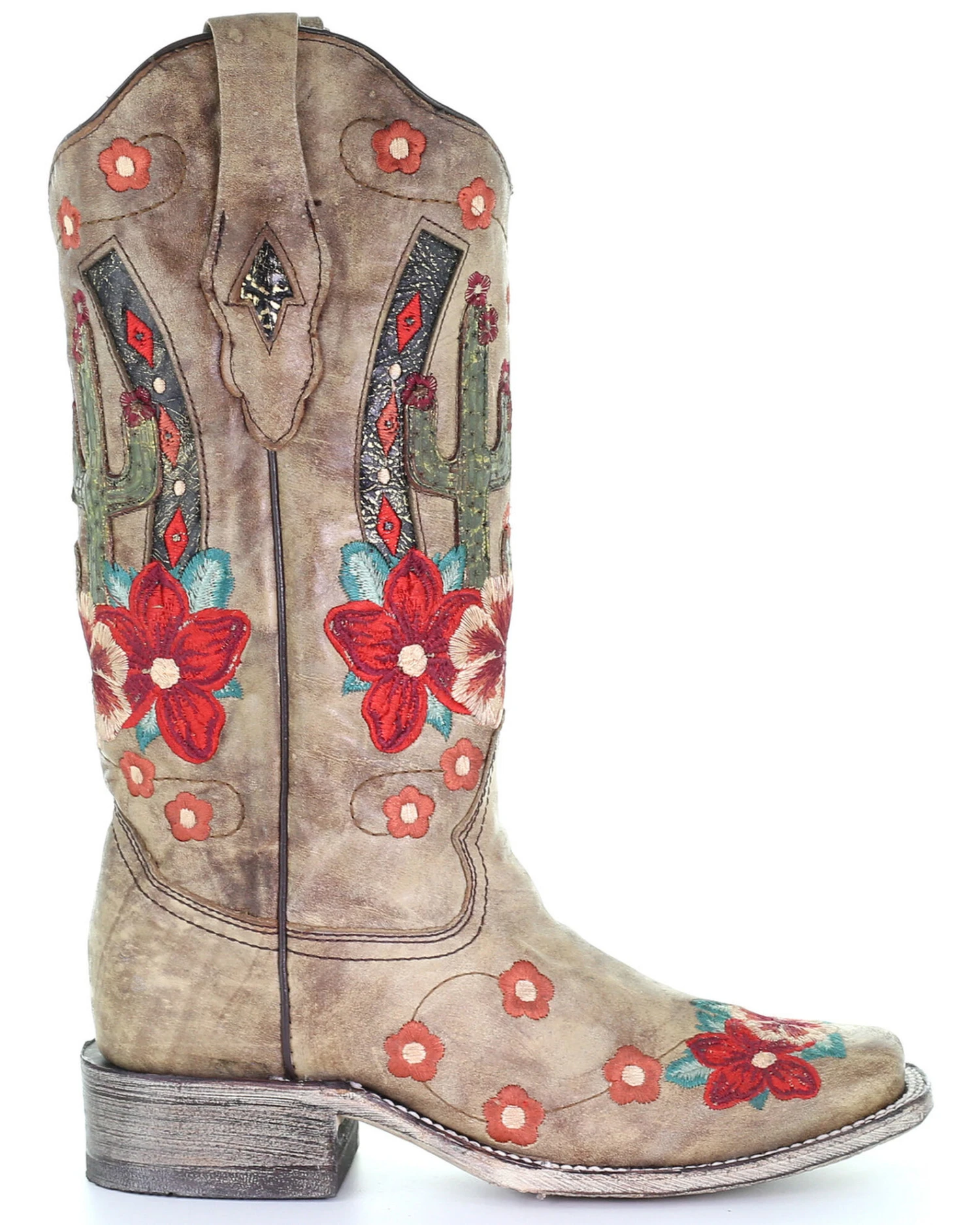 Corral Women's Cactus Floral Embroidery Overlay Western Boots - Square Toe 4 Corral Women's Cactus Floral Embroidery Overlay Western Boots - Square Toe - Image 2