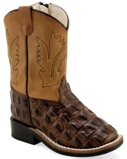 Old West Toddler Boys' Faux Horn Back Gator Print Western Boots - Broad Square Toe