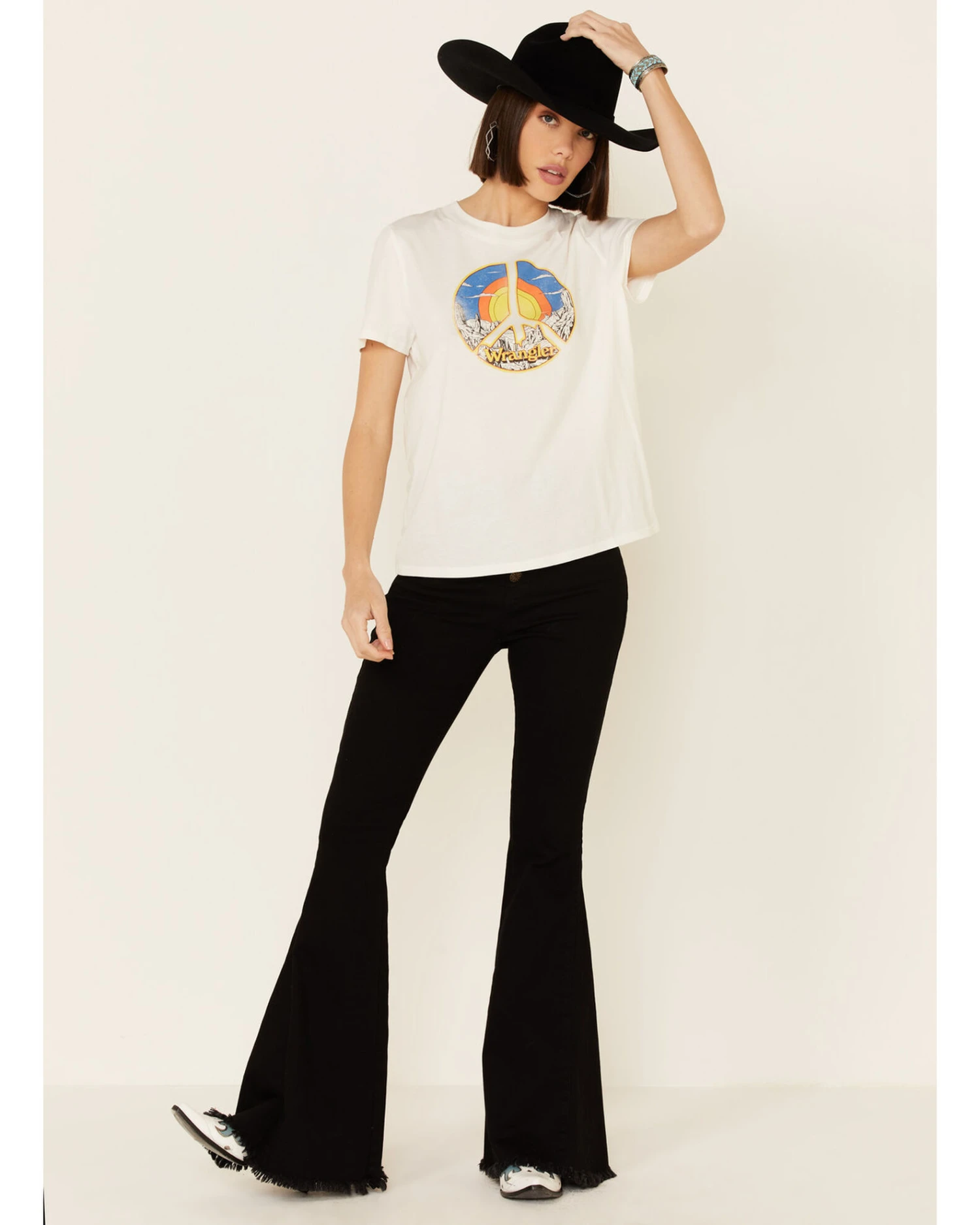 Wrangler Modern Women's Vintage Peace Sign Logo Graphic Tee 4 Wrangler Modern Women's Vintage Peace Sign Logo Graphic Tee - Image 2