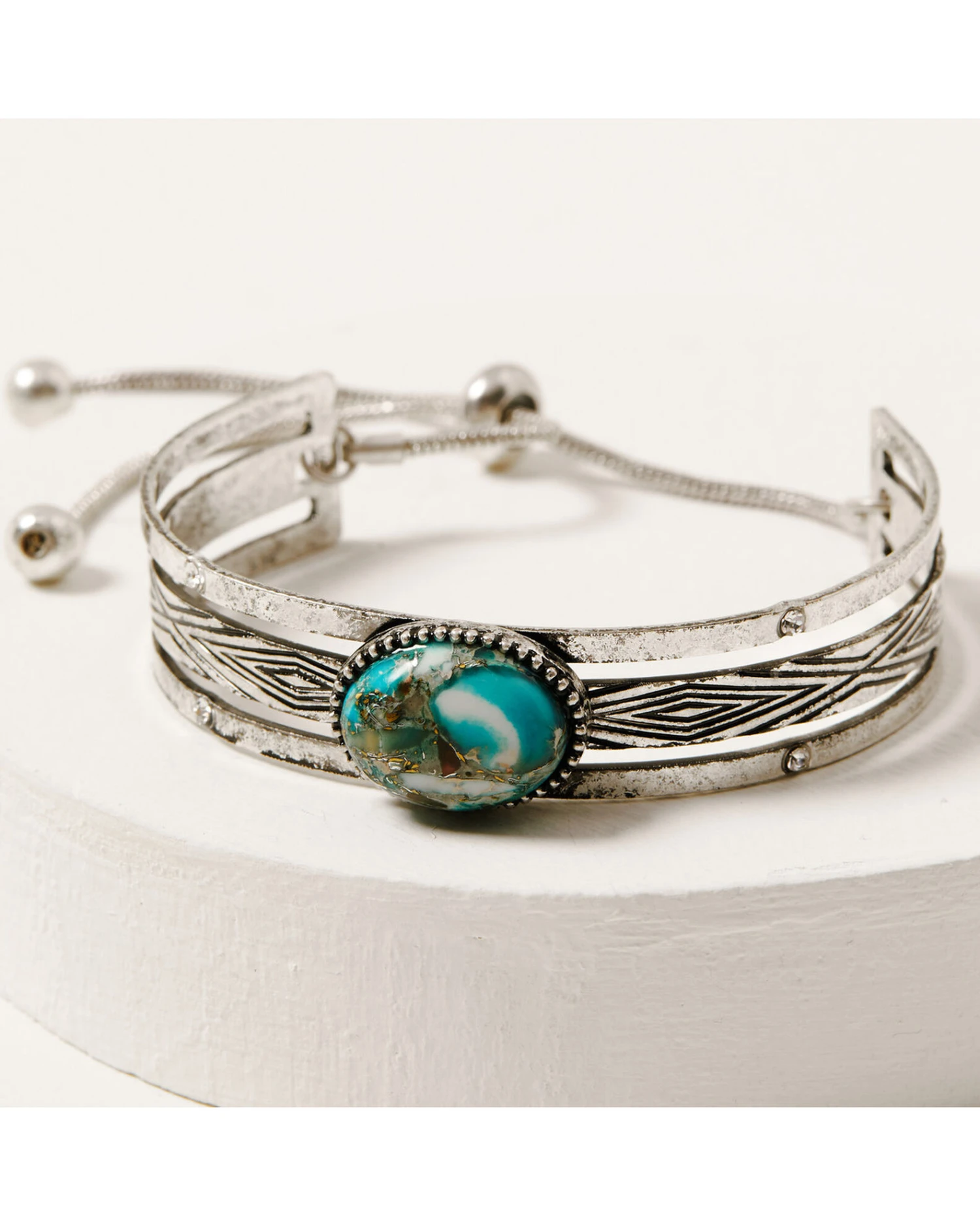 Shyanne Women's Silver Concho & Turquoise Cuff Bracelet Set 5 Shyanne Women's Silver Concho & Turquoise Cuff Bracelet Set - Image 3