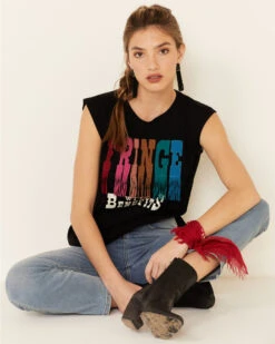 Shyanne Women's Fringe With Benefits Graphic Muscle Tee