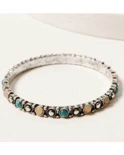 Shyanne Women's 4-piece Silver Turquoise & Peach Moonstone Bangle Bracelet Set -Twisted X Sales 2000338357 040 P4