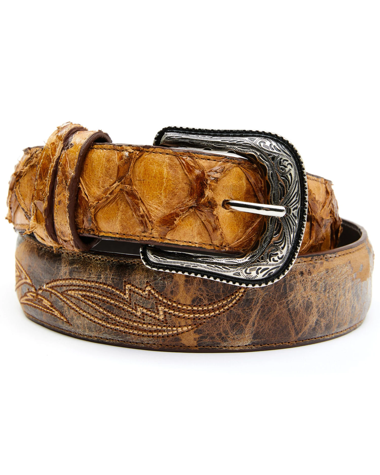 Cody James Men's Camel Embroidered Pirarucu Belt 3 Cody James Men's Camel Embroidered Pirarucu Belt