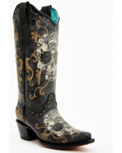 Corral Women's Floral Skull Embroidery & Studs Western Boots - Snip Toe