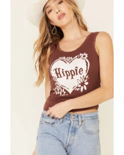 Bandit Brand Women's Hippie Heart Graphic Lace Trim Tank Top