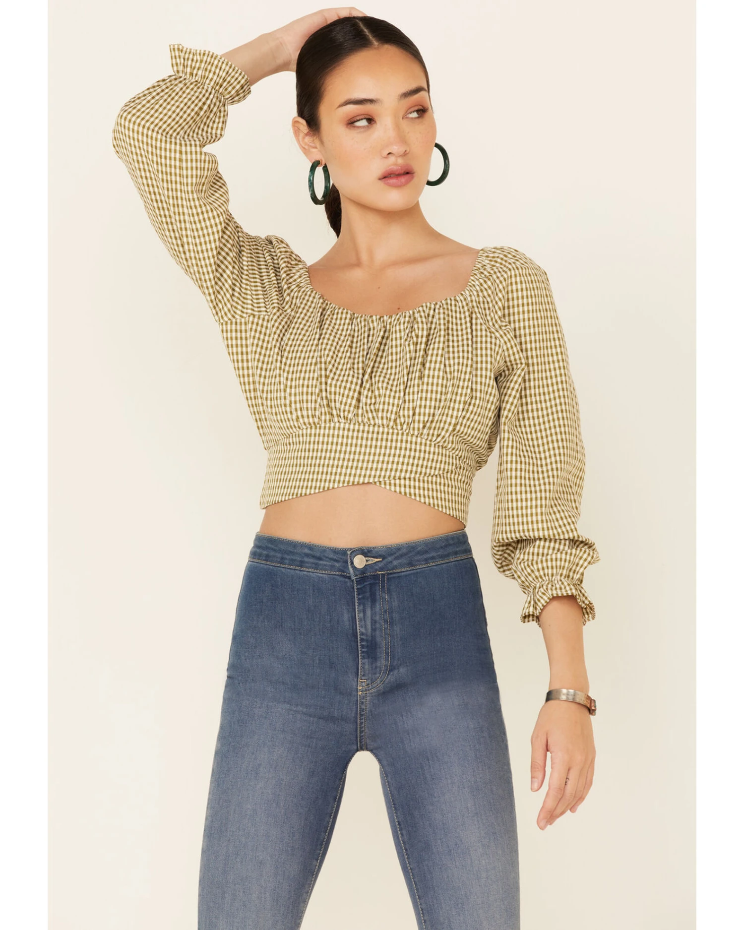 Beyond The Radar Women's Gingham Print Tie Back Crop Top 3 Beyond The Radar Women's Gingham Print Tie Back Crop Top