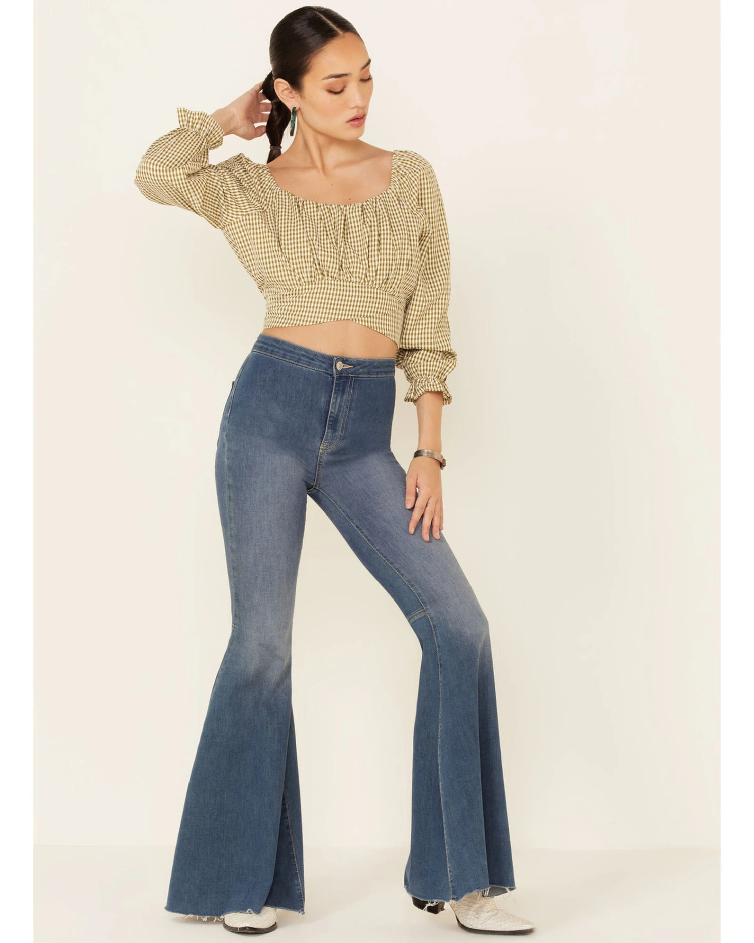 Beyond The Radar Women's Gingham Print Tie Back Crop Top 4 Beyond The Radar Women's Gingham Print Tie Back Crop Top - Image 2