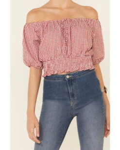 Beyond The Radar Women's Gingham Off-Shoulder Peasant Crop Top 8 Beyond The Radar Women's Gingham Off-Shoulder Peasant Crop Top -Twisted X Sales 2000343879 600 P3