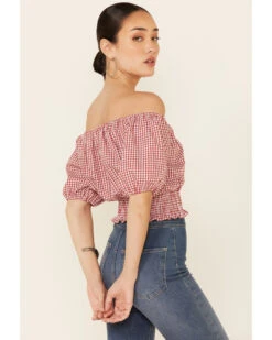 Beyond The Radar Women's Gingham Off-Shoulder Peasant Crop Top 9 Beyond The Radar Women's Gingham Off-Shoulder Peasant Crop Top -Twisted X Sales 2000343879 600 P4