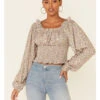 Beyond The Radar Women's Ditsy Smocked Long Sleeve Peasant Crop Top 2 Beyond The Radar Women's Ditsy Smocked Long Sleeve Peasant Crop Top -Twisted X Sales 2000343880 200 P1
