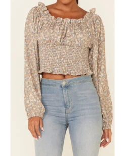 Beyond The Radar Women's Ditsy Smocked Long Sleeve Peasant Crop Top  -Twisted X Sales 2000343880 200 P3