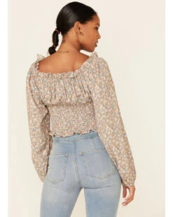 Beyond The Radar Women's Ditsy Smocked Long Sleeve Peasant Crop Top  -Twisted X Sales 2000343880 200 P4