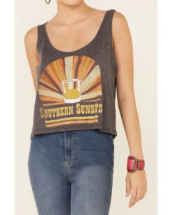 Goodie Two Sleeves Women's Charcoal Southern Sunsets Graphic Crop Tank Top -Twisted X Sales 2000343919 022 P3