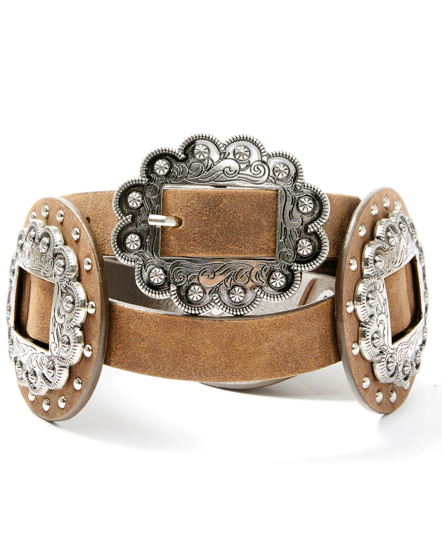 Shyanne Women's Brown Multi Studded Concho Belt 3 Shyanne Women's Brown Multi Studded Concho Belt