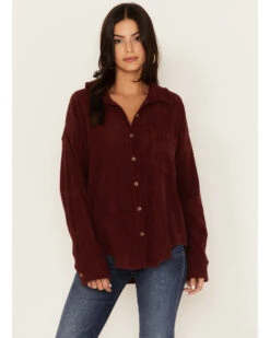 Wishlist Women's Solid Corduroy Oversized Long Sleeve Button Down Shirt