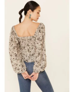 By Together Women's Floral Print Smocked Long Sleeve Crop Top  -Twisted X Sales 2000345706 251 P4