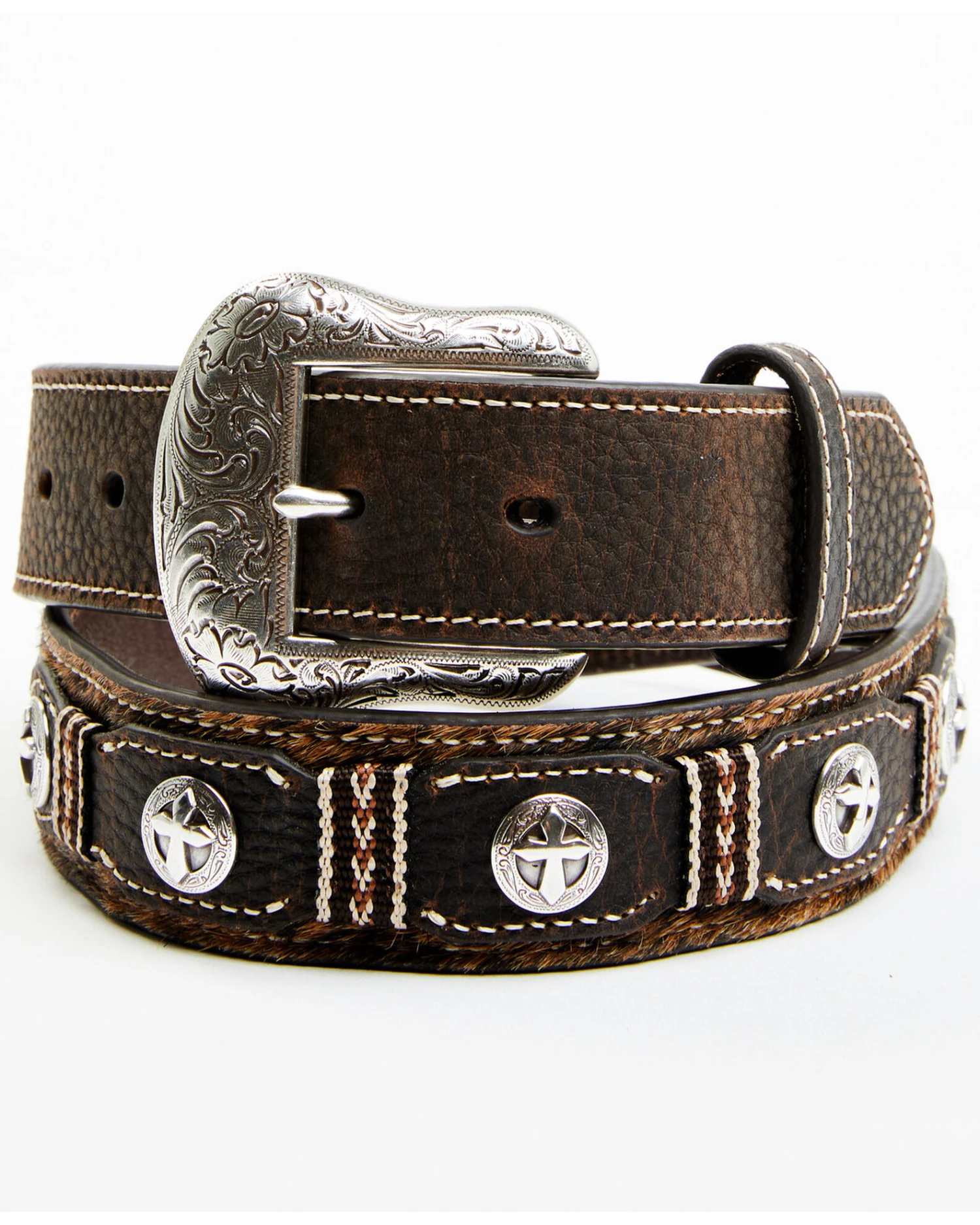 Cody James Men's Hair-On Cross Concho Western Belt 3 Cody James Men's Hair-On Cross Concho Western Belt
