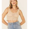 Very J Women's Natural Ruffle Strap Sweater-Knit Crop Tank Top   -Twisted X Sales 2000349813 101 P1