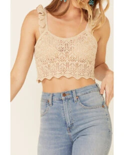 Very J Women's Natural Ruffle Strap Sweater-Knit Crop Tank Top   -Twisted X Sales 2000349813 101 P3