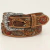 M & F Western Women's Tan Floral Calf Hair Underlay Leather Belt 2 M & F Western Women's Tan Floral Calf Hair Underlay Leather Belt -Twisted X Sales 2000352003 280 P1
