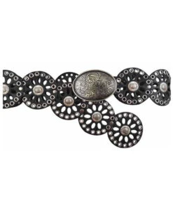 Lyntone Women's Black Round Leather Concho Belt