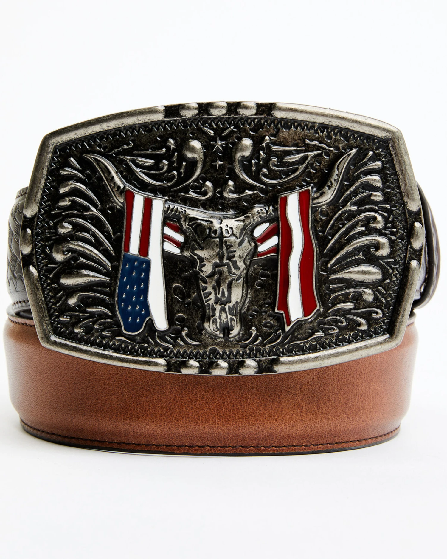 Cody James Men's Longhorn Americana Draped Flag Basketweave Buckle Belt 3 Cody James Men's Longhorn Americana Draped Flag Basketweave Buckle Belt