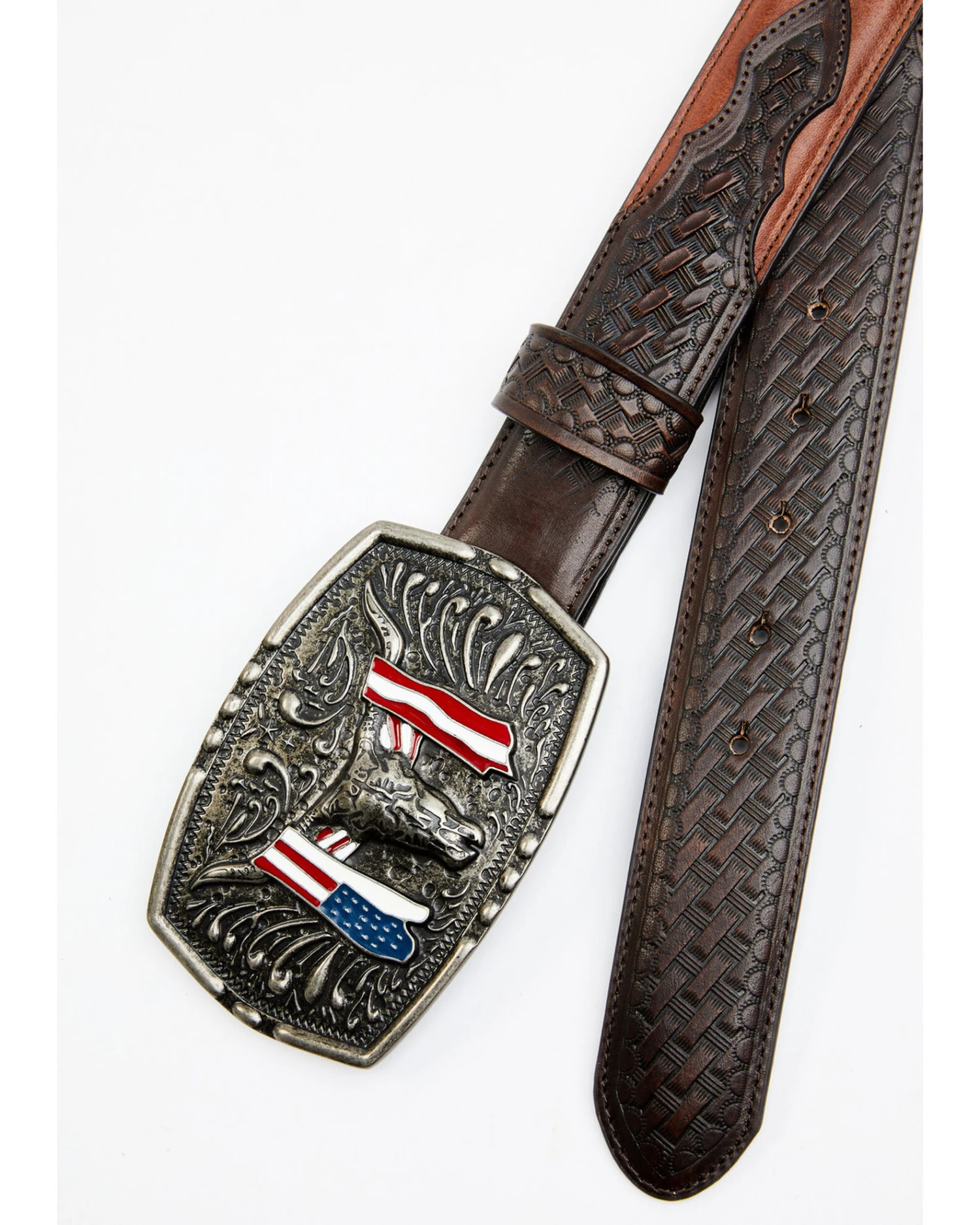 Cody James Men's Longhorn Americana Draped Flag Basketweave Buckle Belt 4 Cody James Men's Longhorn Americana Draped Flag Basketweave Buckle Belt - Image 2