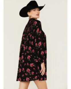 Angie Women's Navy Long Sleeve Smocked Floral Border Mini Dress 8 Angie Women's Navy Long Sleeve Smocked Floral Border Mini Dress -Twisted X Sales 2000365405 410 P3