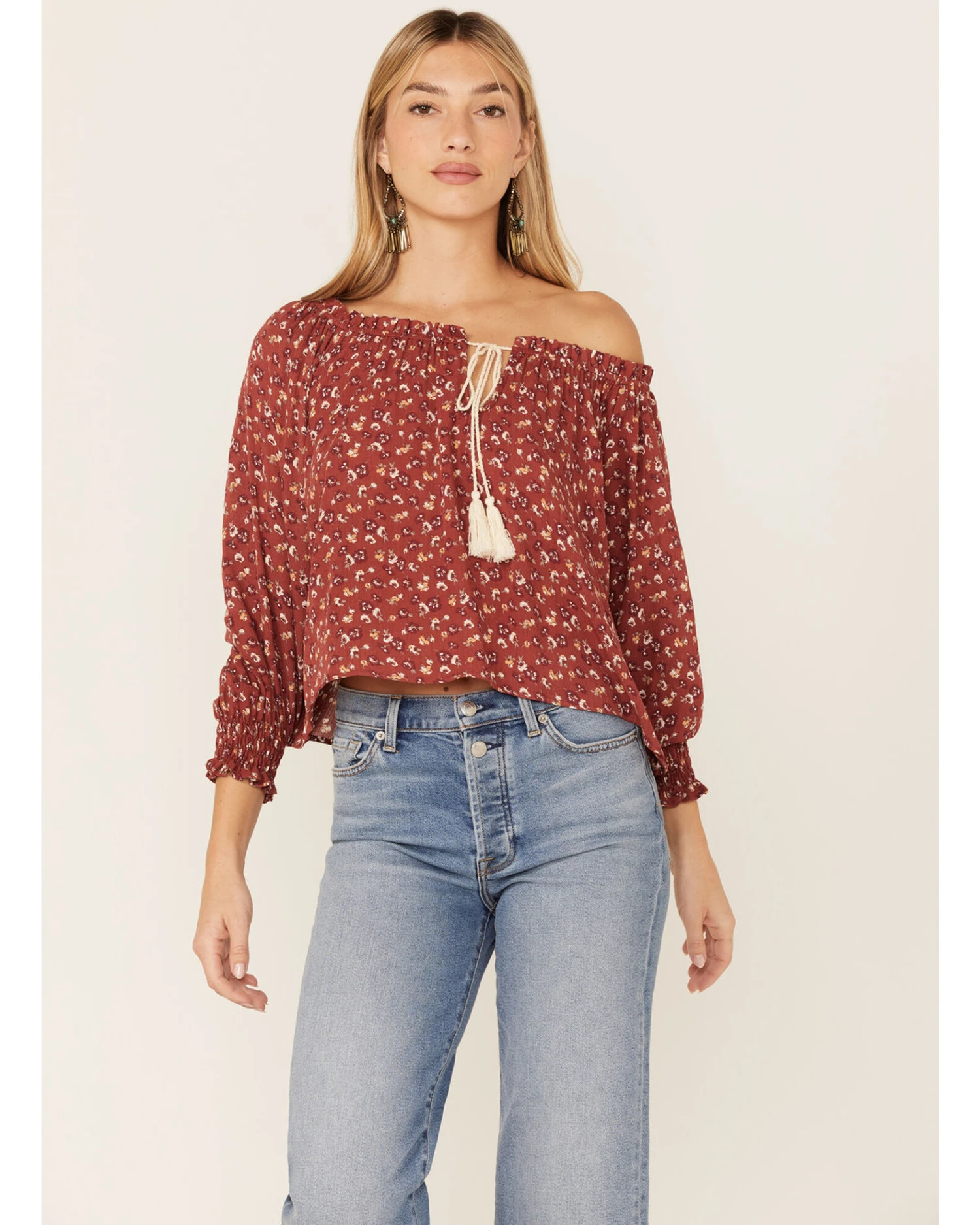 Wild Moss Women's Rust Floral Peasant Top 3 Wild Moss Women's Rust Floral Peasant Top