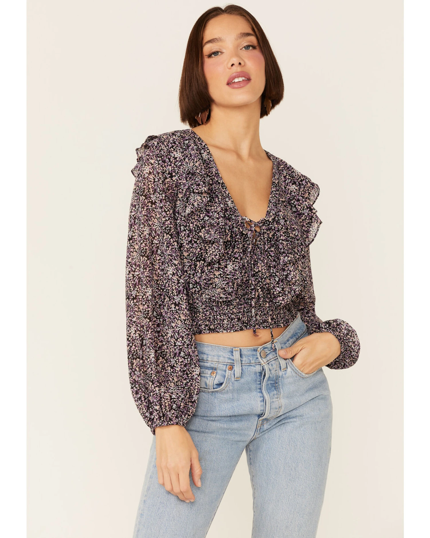 Lush Women's Floral Cinch Front Top 3 Lush Women's Floral Cinch Front Top