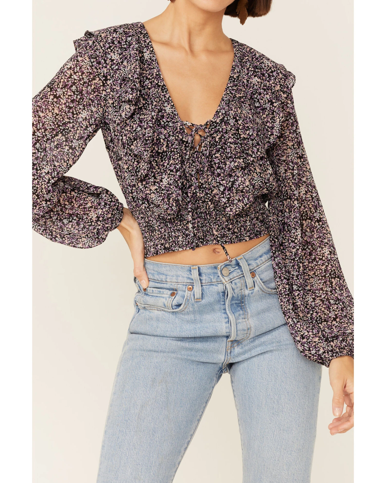 Lush Women's Floral Cinch Front Top 4 Lush Women's Floral Cinch Front Top - Image 2