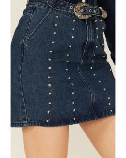 Rock & Roll Denim Women's Dark Wash Studded Belted Western Denim Mini Skirt -Twisted X Sales 2000368495 400 P3