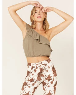 Jolt Women's One-Shoulder Ruffle Crop Top