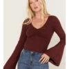Shyanne Women's Deep V-Neck Bell Sleeve Crop Top 1 Shyanne Women's Deep V-Neck Bell Sleeve Crop Top -Twisted X Sales 2000373000 646 P1