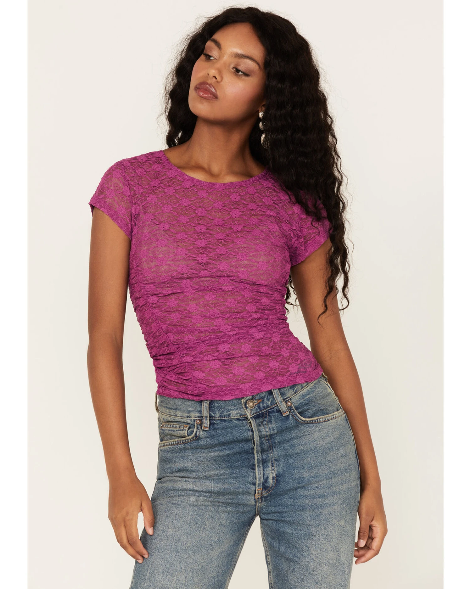 Free People Women's Keep It Simple Lace Short Sleeve Top 3 Free People Women's Keep It Simple Lace Short Sleeve Top