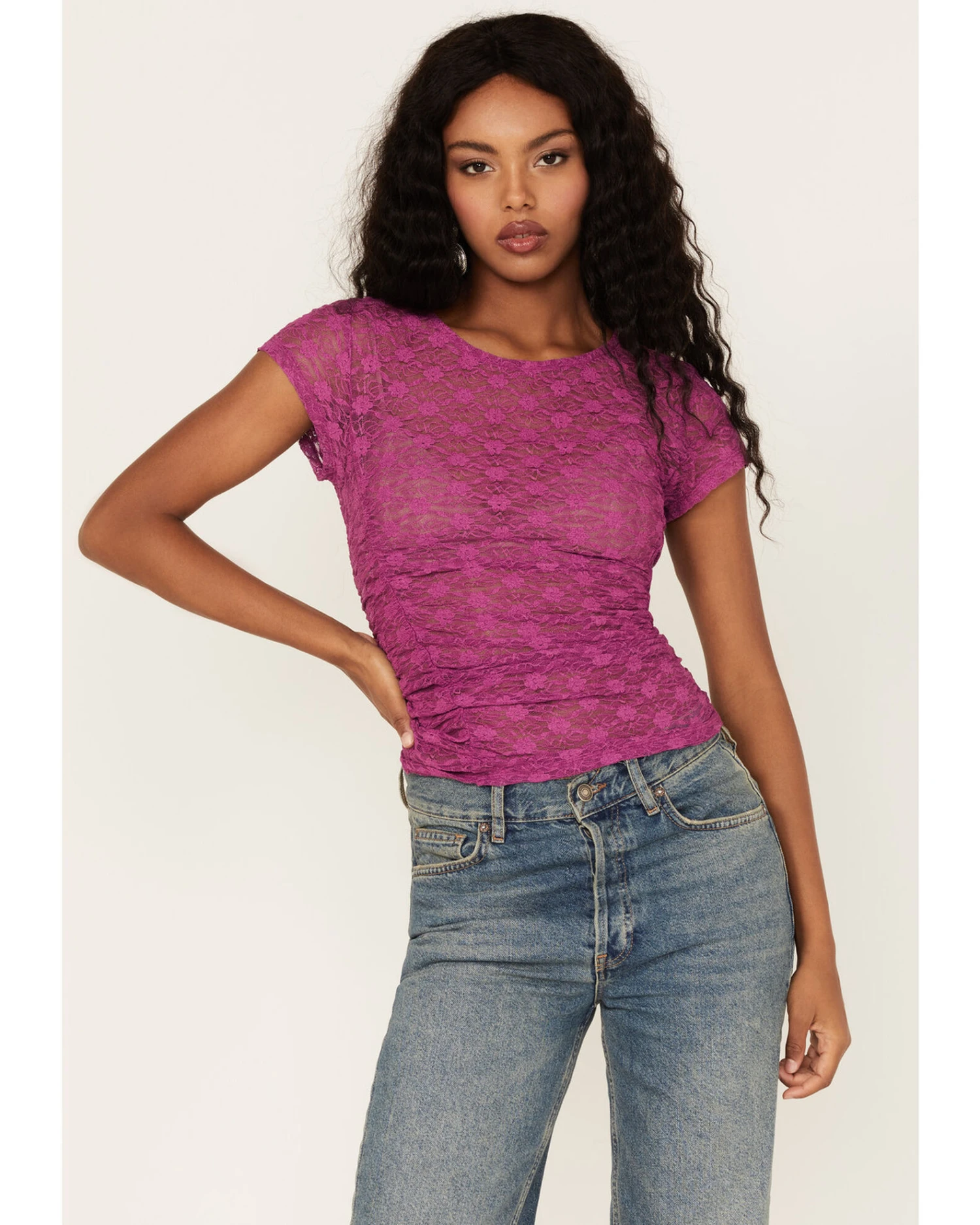 Free People Women's Keep It Simple Lace Short Sleeve Top 4 Free People Women's Keep It Simple Lace Short Sleeve Top - Image 2