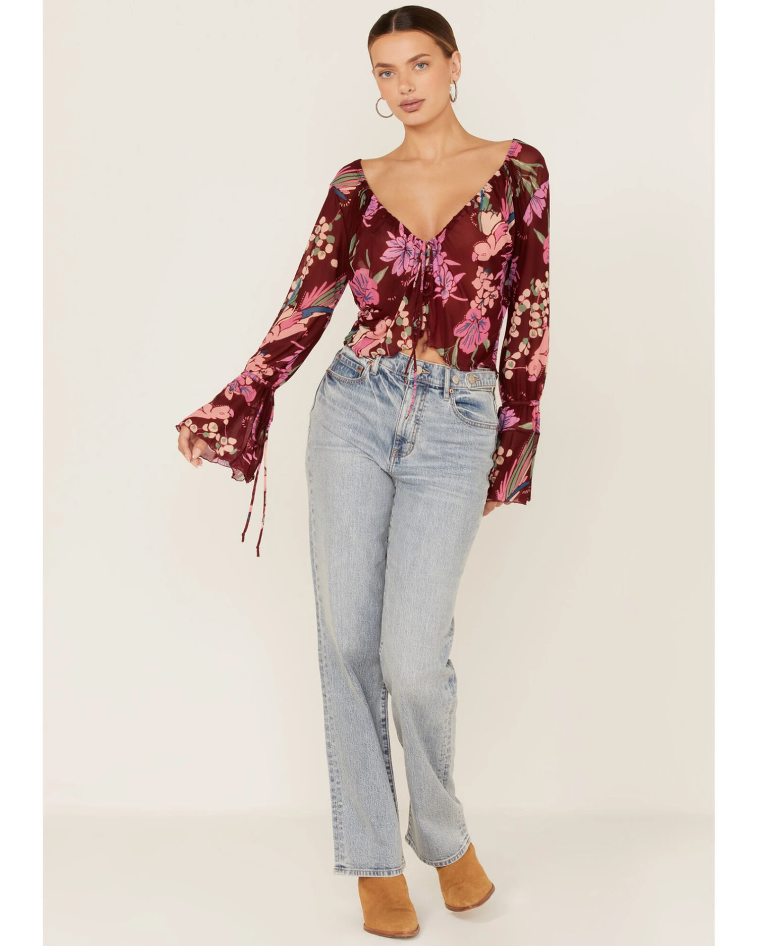 Free People Women's Floral Print Of Paradise Tie Front Crop Top 4 Free People Women's Floral Print Of Paradise Tie Front Crop Top - Image 2