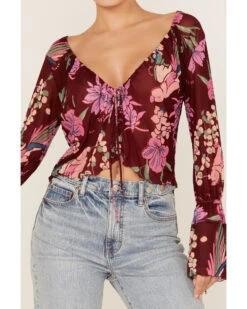 Free People Women's Floral Print Of Paradise Tie Front Crop Top 8 Free People Women's Floral Print Of Paradise Tie Front Crop Top -Twisted X Sales 2000374743 600 P3
