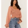 Free People Women's Megan Crochet Knit Peplum Puff Sleeve Top 1 Free People Women's Megan Crochet Knit Peplum Puff Sleeve Top -Twisted X Sales 2000374746 103 P1