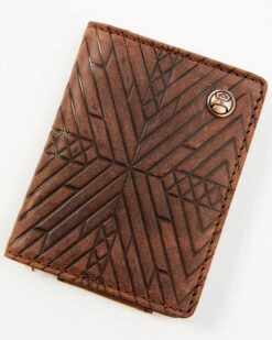 Hooey Men's Brown Southwestern Embossed Bi-Fold Money Clip Wallet