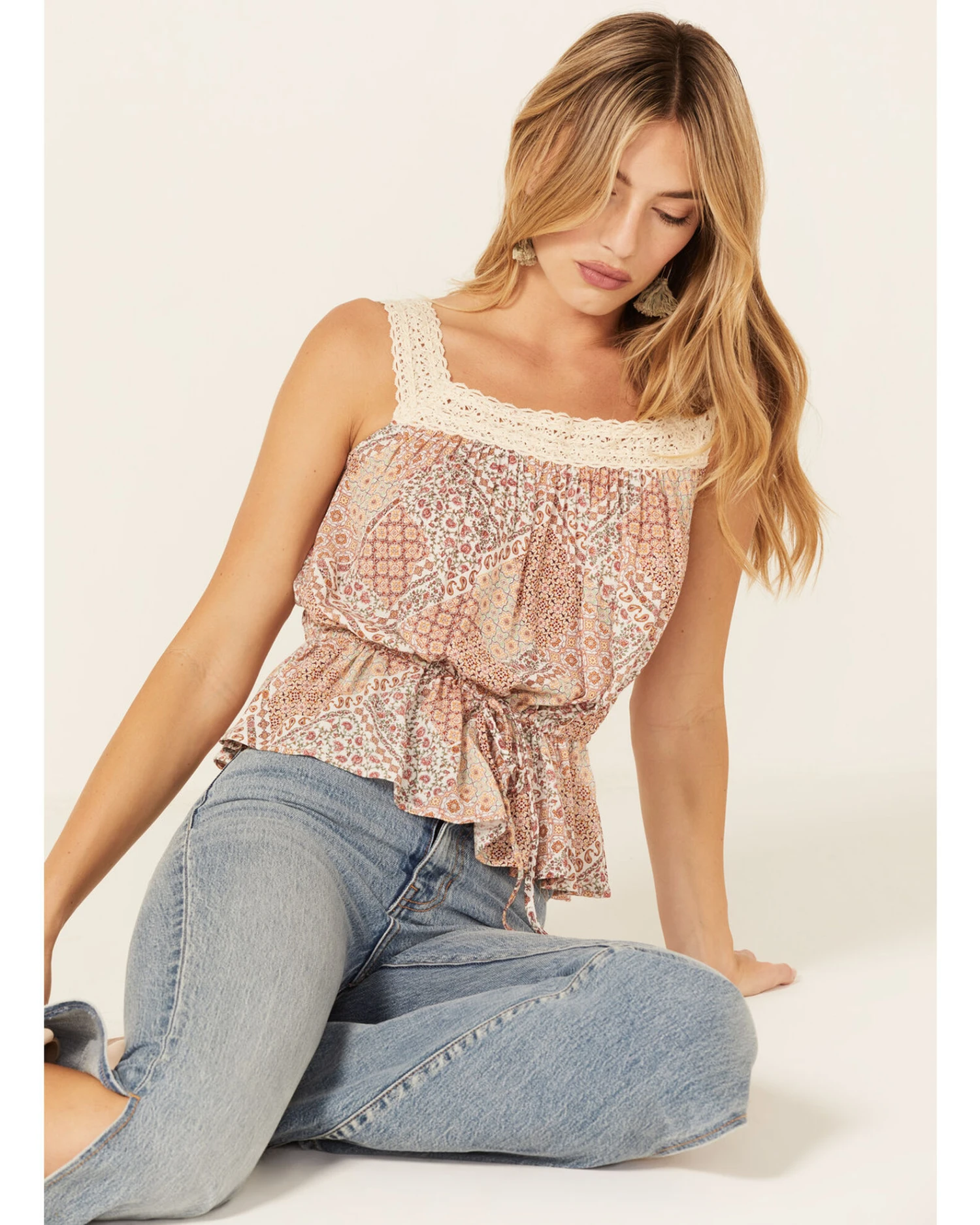 Wild Moss Women's Floral Paisley Patchwork Crochet Tank Top 3 Wild Moss Women's Floral Paisley Patchwork Crochet Tank Top