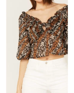 Wild Moss Women's Floral Print Tie-Front Peplum Crop Top -Twisted X Sales 2000381596 001 P3