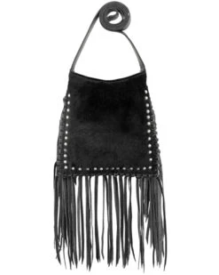 American West Women's Hair-On Studded Fringe Crossbody Messenger